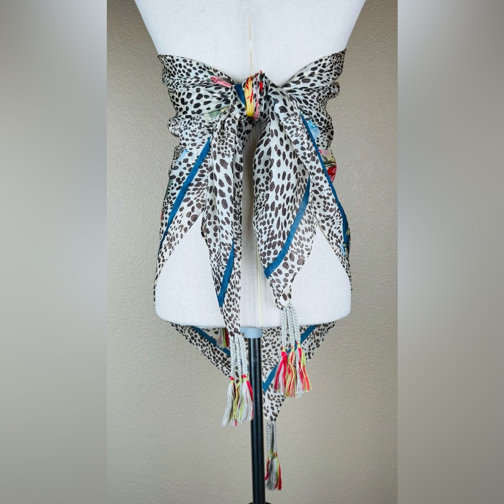 Johnny Was scarf/shawl/cover-up. Multi hued floral on leopard print. OS. NWOT. - Picture 3 of 12